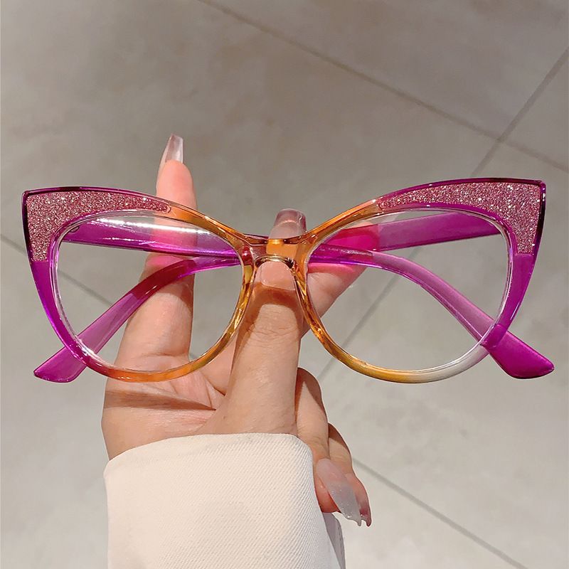 New Fashion Cat's Eye Frame Personalized Color Collision Anti Blue Light Glasses Trendy Non Degree Flat Light Glasses for Women
