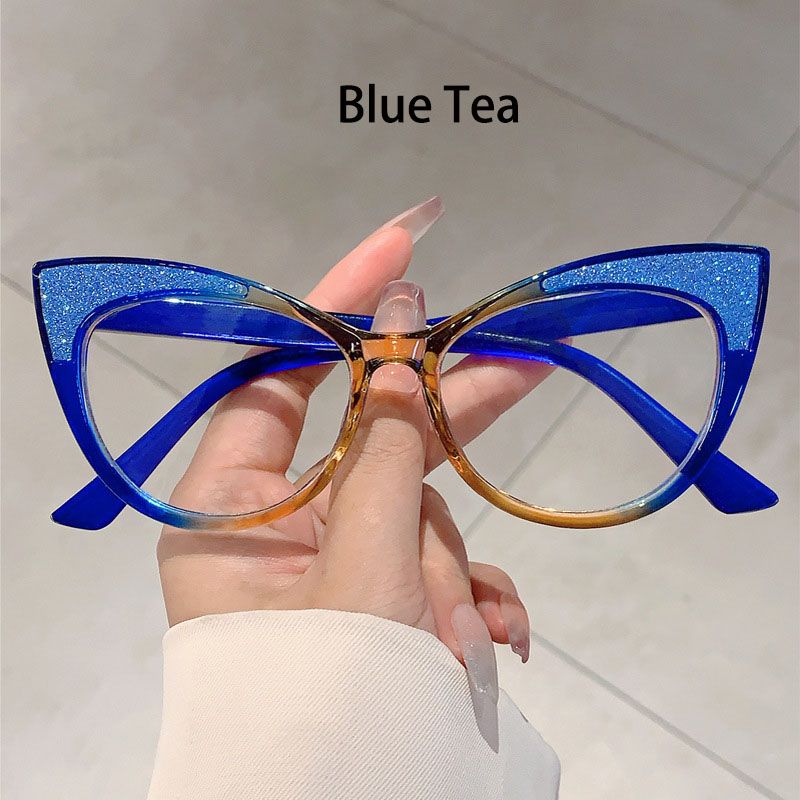 New Fashion Cat's Eye Frame Personalized Color Collision Anti Blue Light Glasses Trendy Non Degree Flat Light Glasses for Women