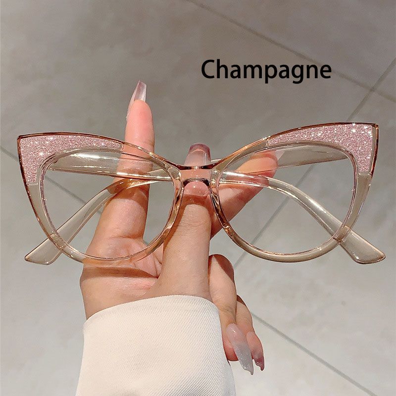 New Fashion Cat's Eye Frame Personalized Color Collision Anti Blue Light Glasses Trendy Non Degree Flat Light Glasses for Women