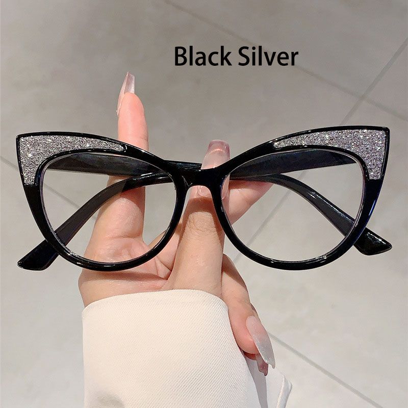 New Fashion Cat's Eye Frame Personalized Color Collision Anti Blue Light Glasses Trendy Non Degree Flat Light Glasses for Women