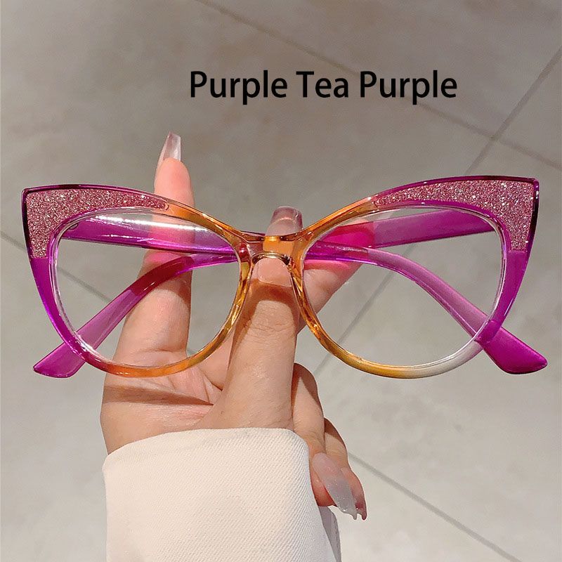 New Fashion Cat's Eye Frame Personalized Color Collision Anti Blue Light Glasses Trendy Non Degree Flat Light Glasses for Women