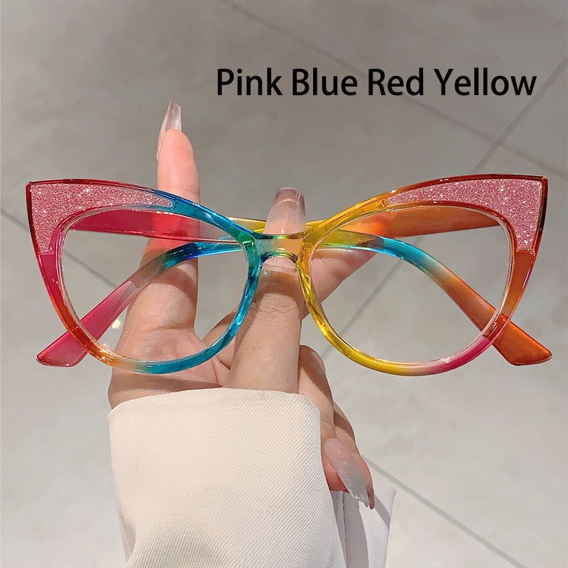 New Fashion Cat's Eye Frame Personalized Color Collision Anti Blue Light Glasses Trendy Non Degree Flat Light Glasses for Women