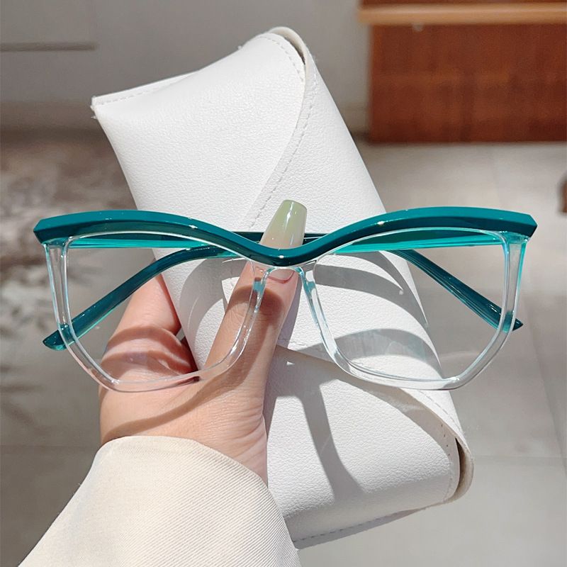 Women Lightweight Patchwork Cat Eye Glasses Classic Blue Light Blocking Eyewear Trendy Casual Irregular Semi Frame Eyeglasses