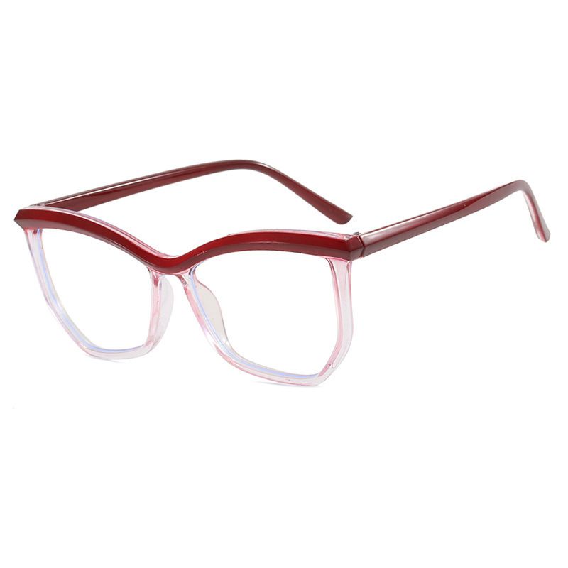 Women Lightweight Patchwork Cat Eye Glasses Classic Blue Light Blocking Eyewear Trendy Casual Irregular Semi Frame Eyeglasses
