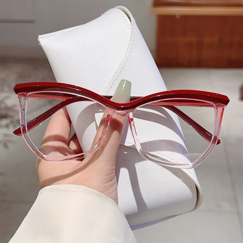 Women Lightweight Patchwork Cat Eye Glasses Classic Blue Light Blocking Eyewear Trendy Casual Irregular Semi Frame Eyeglasses