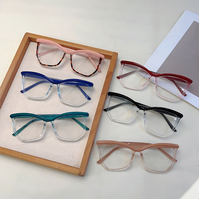 Women Lightweight Patchwork Cat Eye Glasses Classic Blue Light Blocking Eyewear Trendy Casual Irregular Semi Frame Eyeglasses