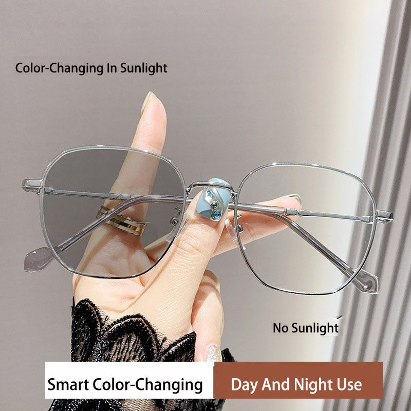 Large Round Metal Women Photochromic Sunglasses Driving Fishing Chameleon Glasses Grey Change Color Sun Glasses Vision UV400 Eyewear