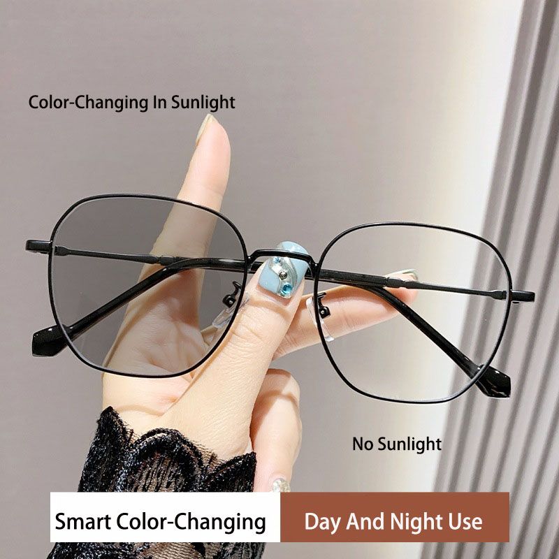 Large Round Metal Women Photochromic Sunglasses Driving Fishing Chameleon Glasses Grey Change Color Sun Glasses Vision UV400 Eyewear