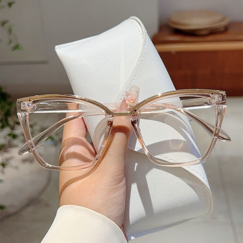 Oversized Cat Eye Glasses Frame Women Fashion Vintage Candy Color Rim Eyewear Trendy Chic Design Blue Light Blocking Eyeglasses