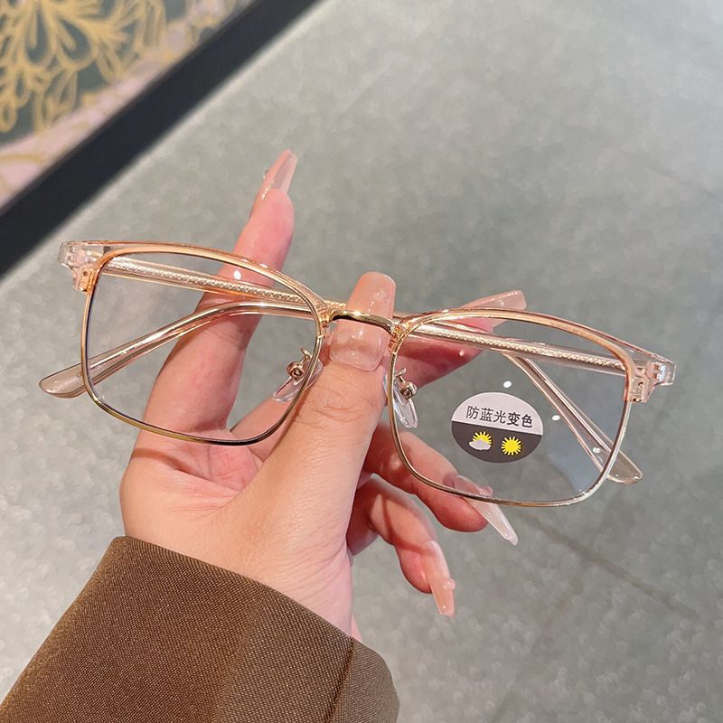 2026 New Fashion Half Frame Pure Color Spectacles Men Classic Square Photochromic Glasses Women Anti Blue Light Discoloration Eyewear