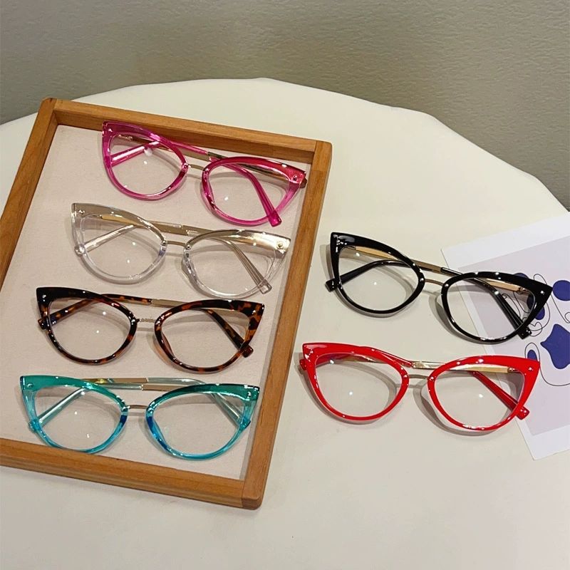 Vintage Cat Eye Clear Glasses Women Stylish Candy Color Rim Blue Light Blocking Optical Frames Trendy Brand Design Eyeglasses
