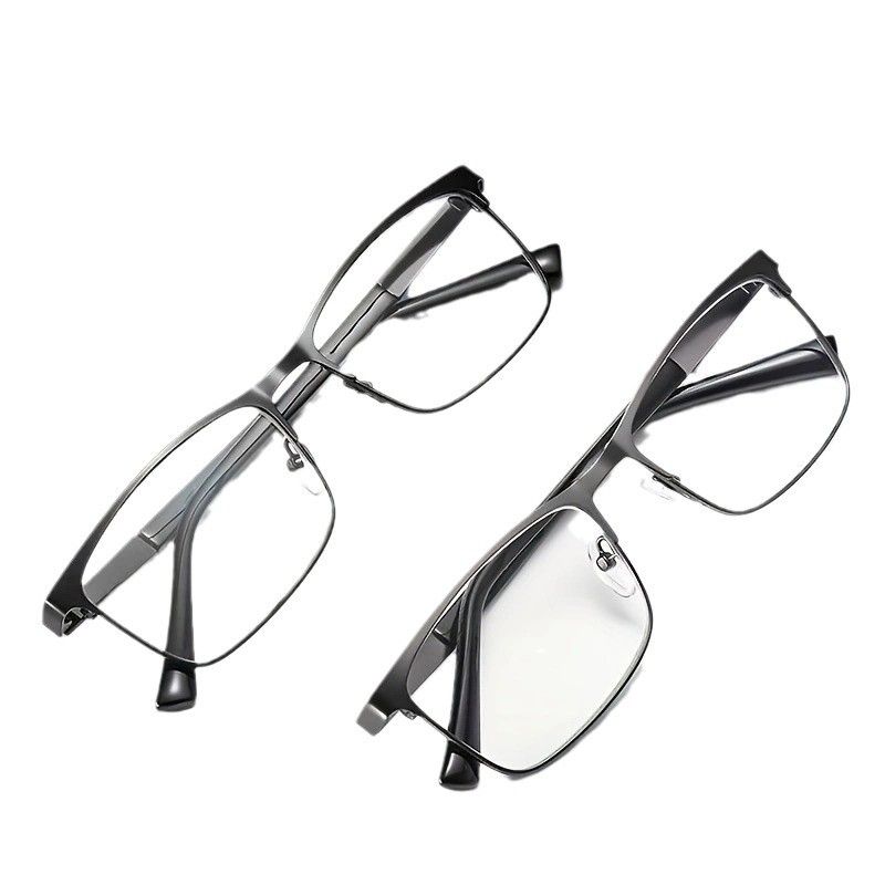 Fashionable Metal Half-frame Photochromic Presbyopia Glasses Men's Business HD Anti-blue Light Reading Glasses Diopter 0 To +4.0