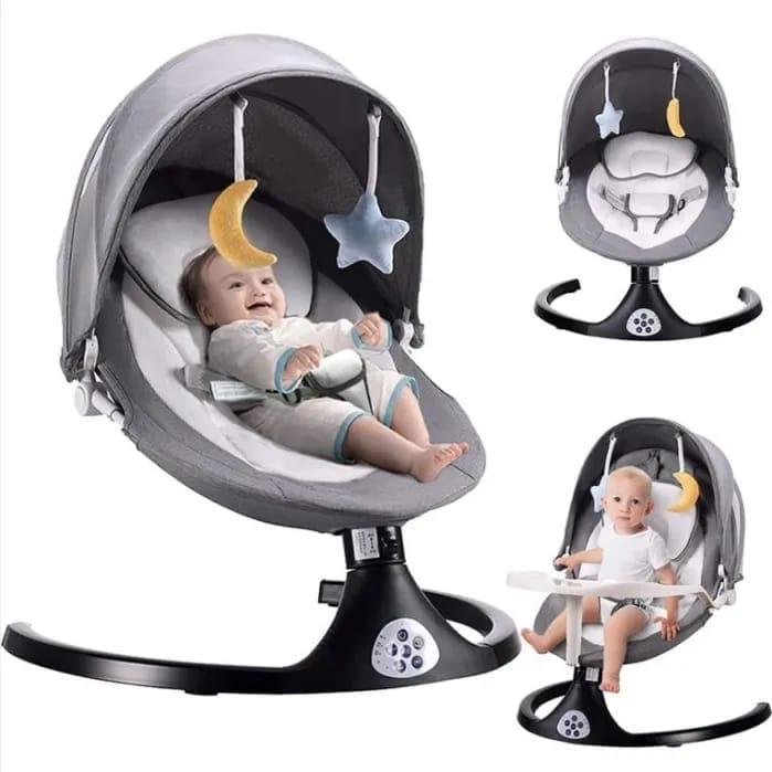 Electric/Battery operated baby swing with bluetooth,music toys,feeding plate and remote control....The swing soothes to stop crying