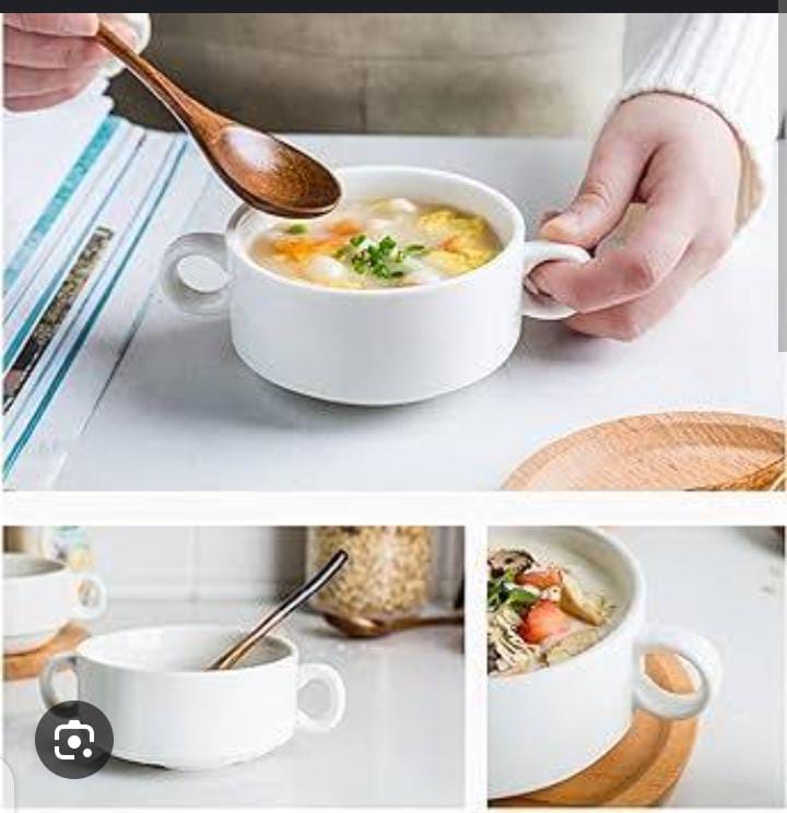 Set of 6pcs high quality kitchen ceramic soup bowls with handles