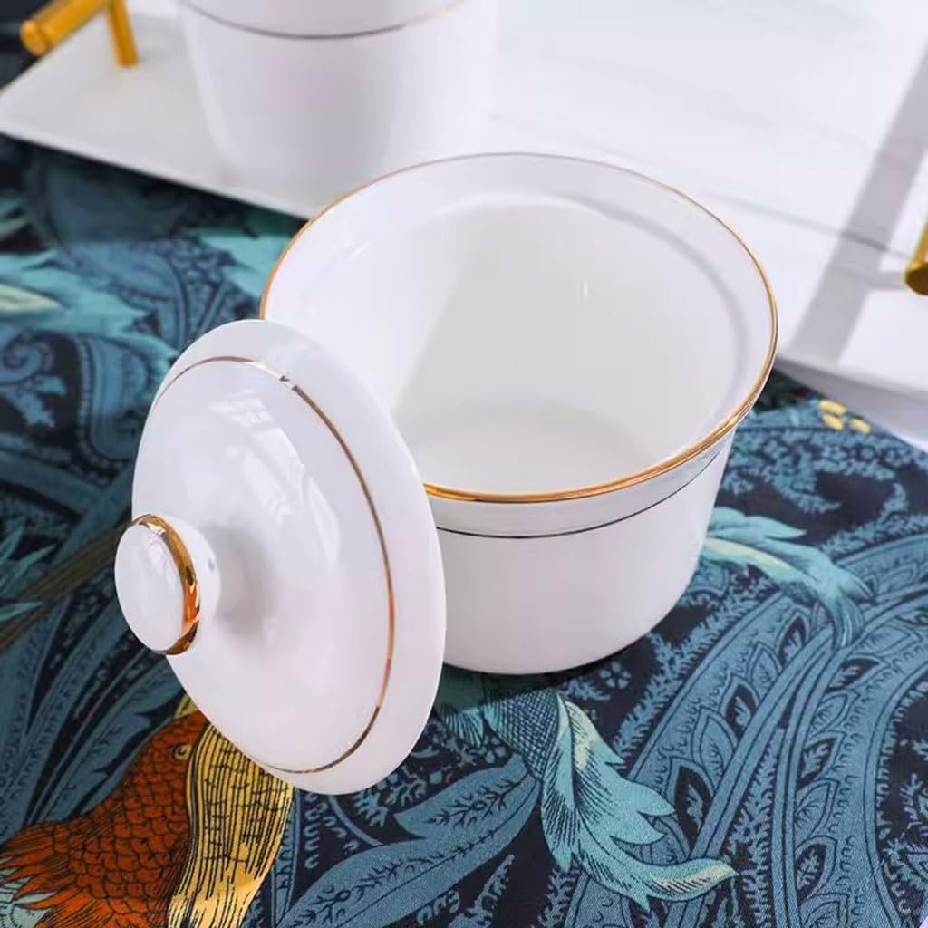 Ceramic kitchen sugar dish with gold ring with capacity of 320mls