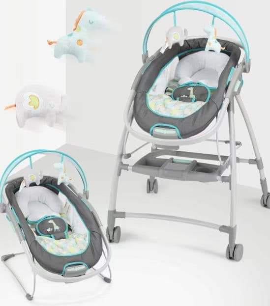 2-1 Portable ingenuity lounger and baby  boucer...Entertains baby with fun sounds and melodies,soothing vibration, and with Rocking wheels