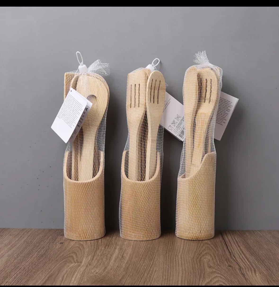 5Piece Bamboo Wooden Kitchen Cooking Utensils Set Tools Spatula Spoon Turner for non-stick pans.Natural: Cookware is made of robust bamboo, eco-friendly a renewable resource and natural, with long han