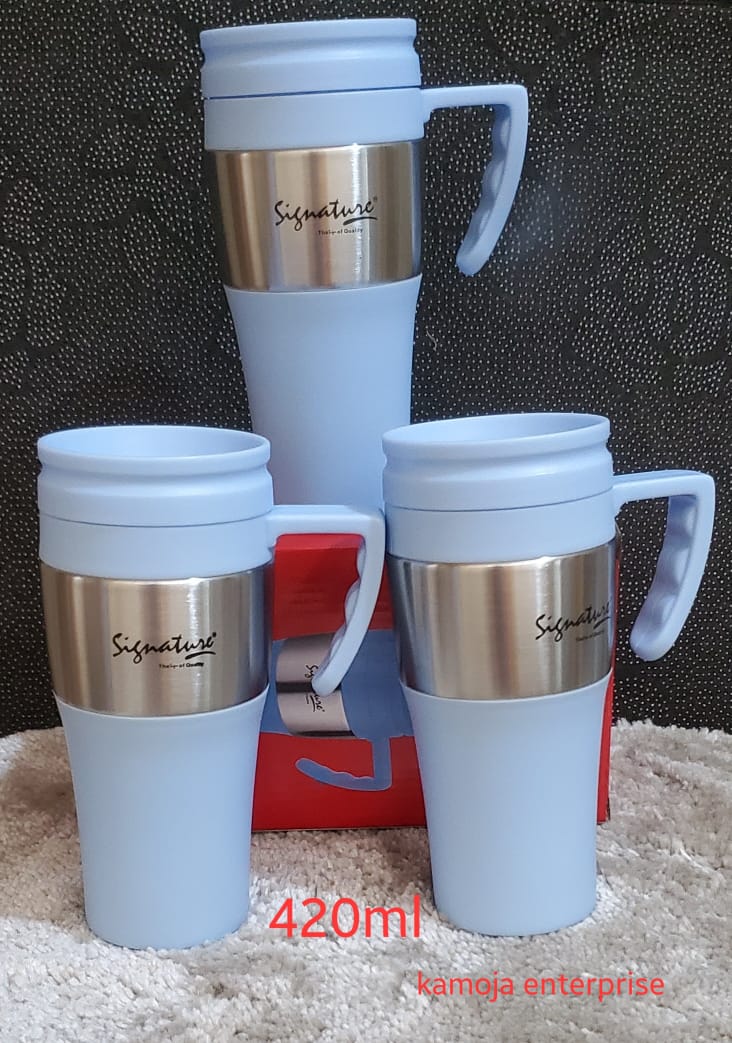420ml Signature Coffee Tea Travel Mug Stainless Steel Vacuum Flasks.This flask has been crafted out of stainless steel to offer the best insulation and most importantly, for durability as it is unbrea