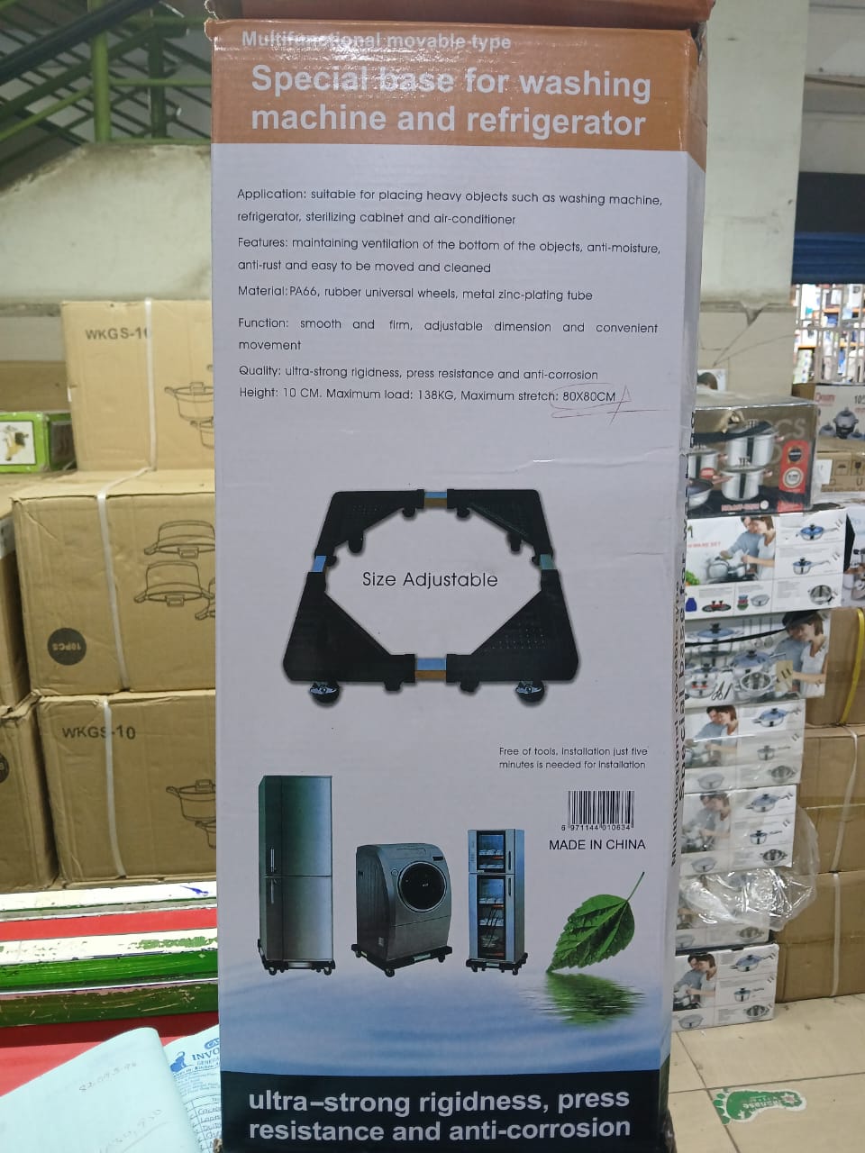 Movable Fridge BaseWashing Machine Stand Top Loading Washing Machine Refrigerator Stand Fridge Base Trolley Stand with Wheels Multi-Functional Roller Base Movable Adjustable Base for Dryer 80CM by 80