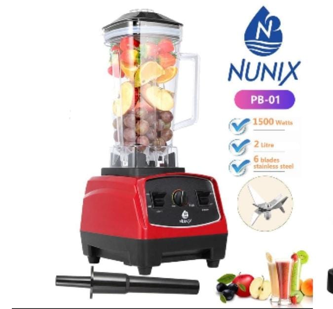 Nunix Heavy Duty Commercial Blender Professional High-Speed Juicer.6 speeds blender
High-torque Powerful Speed motor with pulse
Stainless steel blade for sharp cutting
Grinder for grinding coffee/nuts