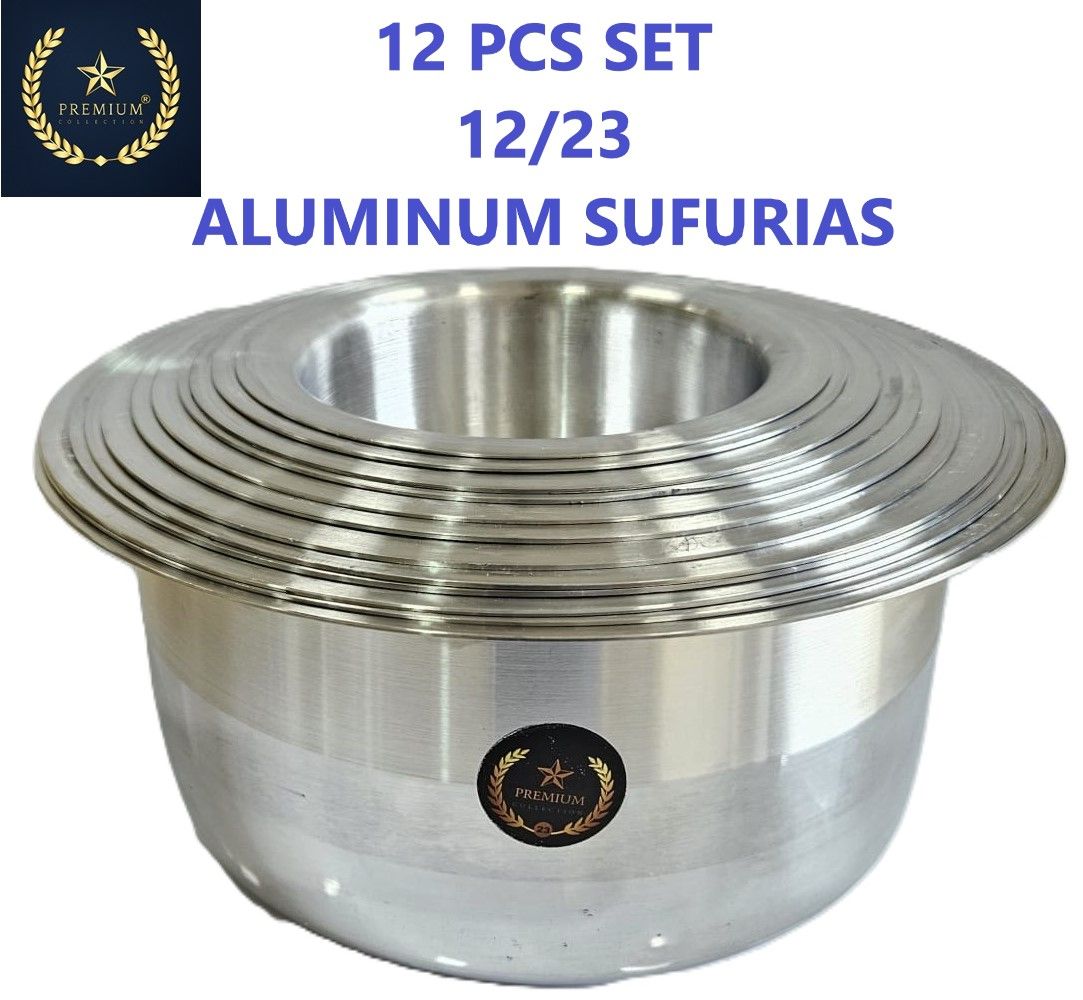 🎀RESTOCKED🥰Heavy Duty Durable Sufuria 12 SET😶‍🌫️Stainless aluminium offers excellent cooking performance. 
Tight-fitting covers seal in moisture and nutrients.
Ideal for open charcoal jiko or fire