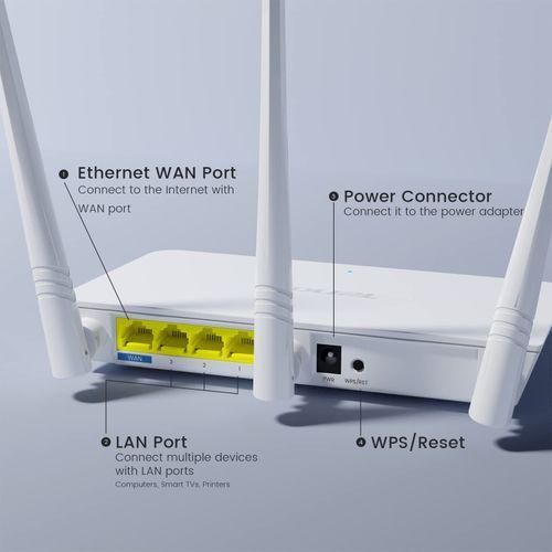 tenda 300Mbps Wireless Router Wi-Fi With 1WAN 3LAN Ports.Single-band 2.4GHz Wi-Fi for high-speed wireless transfer
● Three external 5dBi antennas for stronger network signal
● Ensures safe and reliabl