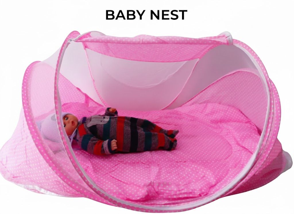 Portable Foldable Baby Sleeping Nest Cot with Mosquito Net – Lightweight Travel Baby Bed, Breathable Cotton Mattress, Insect Protection Dome, Newborn Sleeping Cot for Home & Outdoor Use
