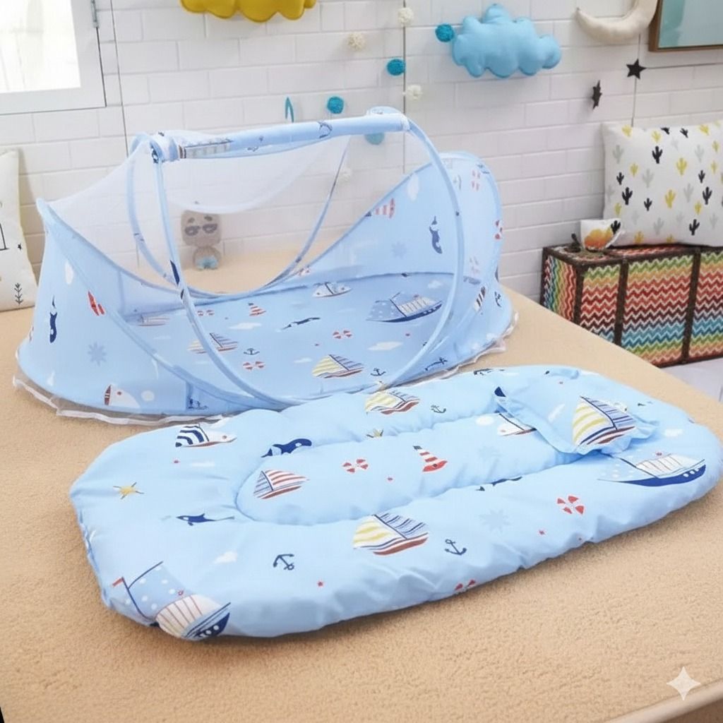 Portable Foldable Baby Sleeping Nest Cot with Mosquito Net – Lightweight Travel Baby Bed, Breathable Cotton Mattress, Insect Protection Dome, Newborn Sleeping Cot for Home & Outdoor Use