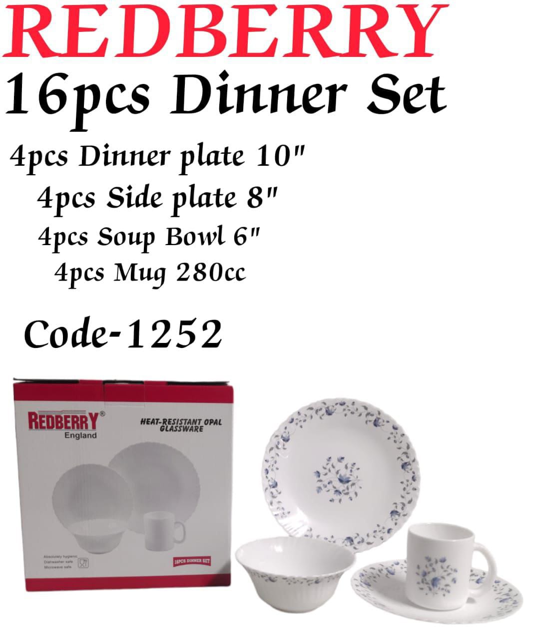 16pcs high quality redberry premium range of Opal ware kitchen dinner sets..