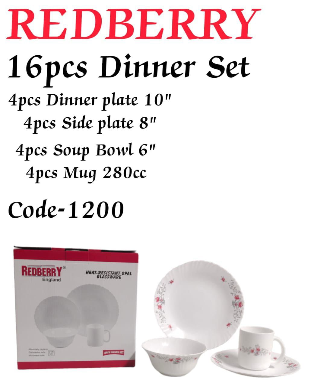 16pcs high quality redberry premium range of Opal ware kitchen dinner sets..