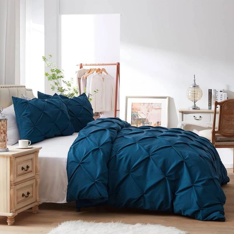 High quality Pinch pleat cross pintuck duvet cover set
