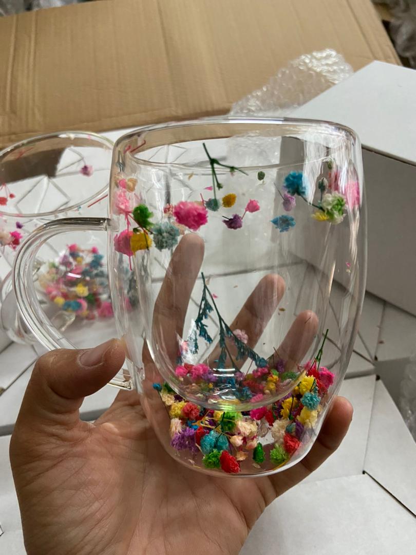 2pcs Insulated double wall glass cup dried flower coffee cup with handle household