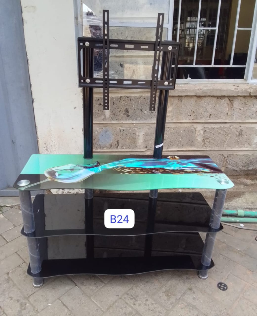 Classy Glass tampered TV Stand with TV Mount....easy to mount