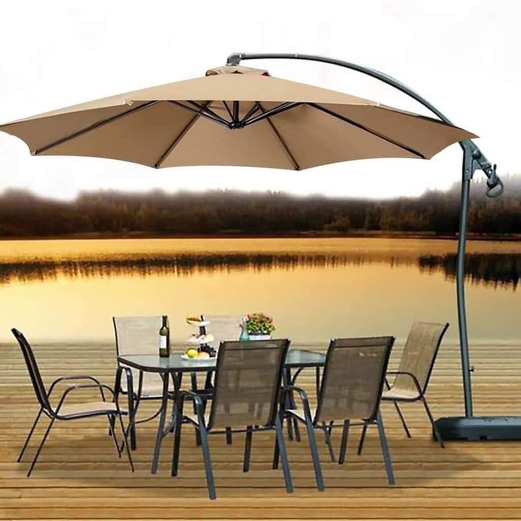 Heavy base high quality metallic and canvas outdoor portable umbrella