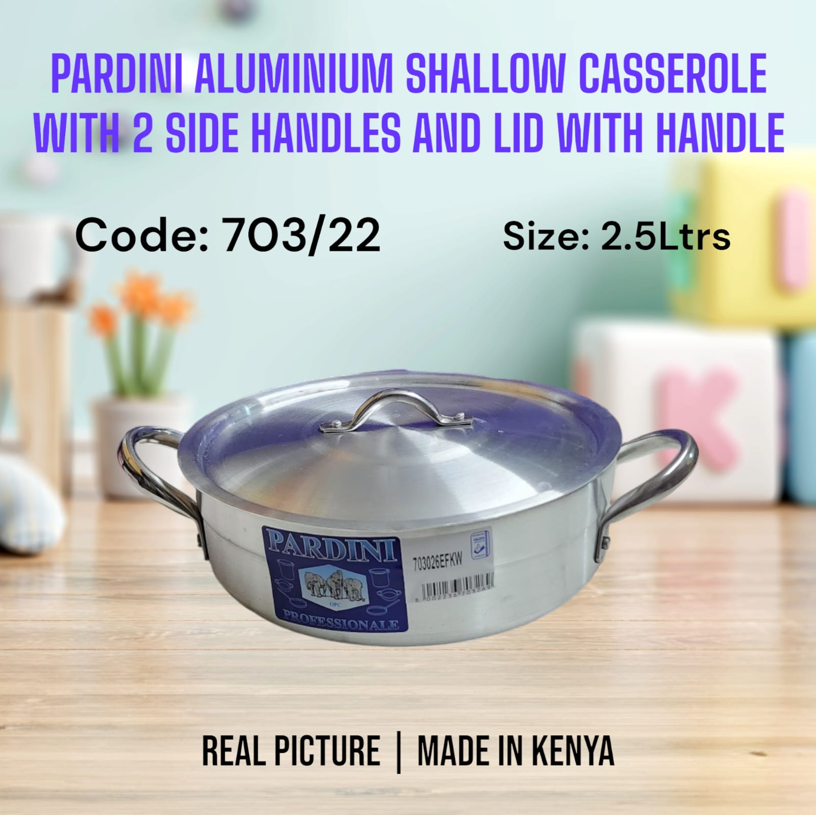 Set of 4pcs Pardini aluminium kitchen shallow casserole with 2 side handles and lid