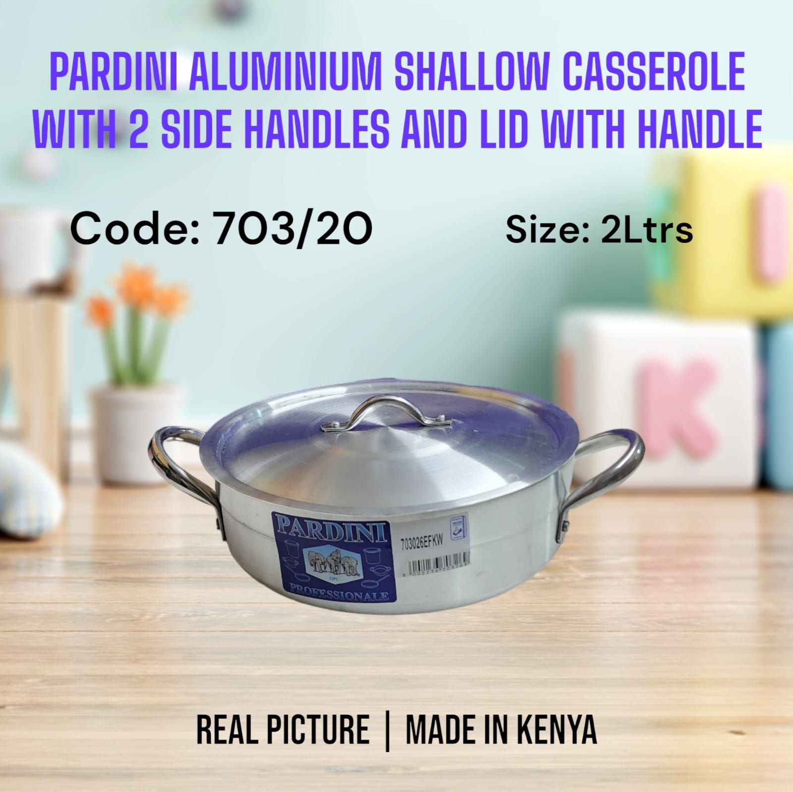 Set of 4pcs Pardini aluminium kitchen shallow casserole with 2 side handles and lid