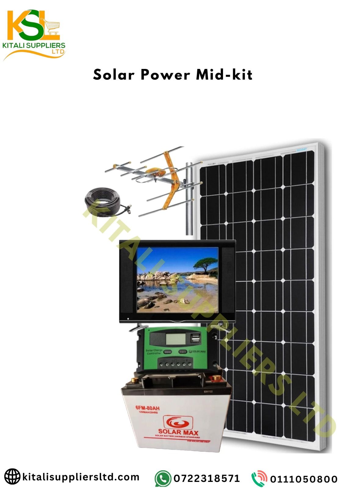 Sunnypex 100W Mid Solar Power Kit – Complete Home Lighting System with 80Ah Battery, 19-Inch Solar TV, 10A Controller & Aerial – Reliable Off-Grid Power Solution for Home & Business