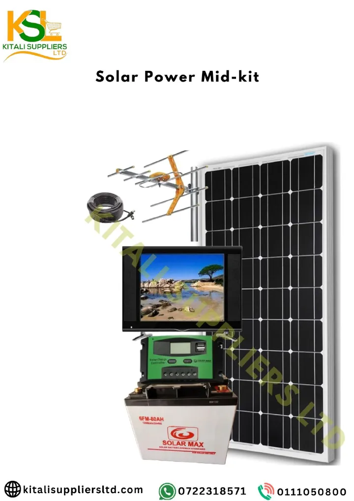 Sunnypex 100W Mid Solar Power Kit – Complete Home Lighting System with 80Ah Battery, 19-Inch Solar TV, 10A Controller & Aerial – Reliable Off-Grid Power Solution for Home & Business