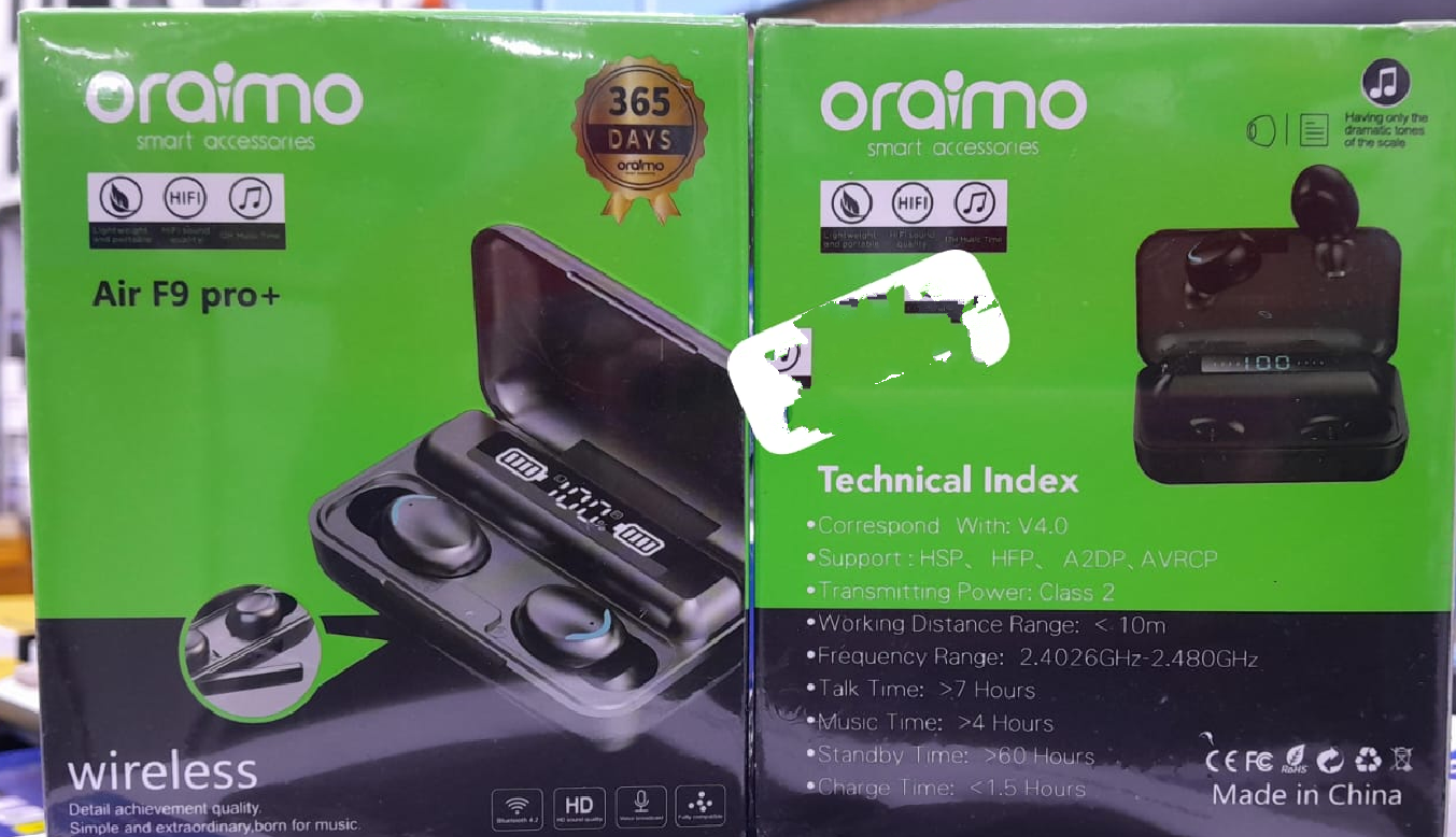 Oraimo F9 Pro+ True Wireless Earpods – Bluetooth 4.0, Touch Control, 7 Hours Playtime, Noise Cancellation