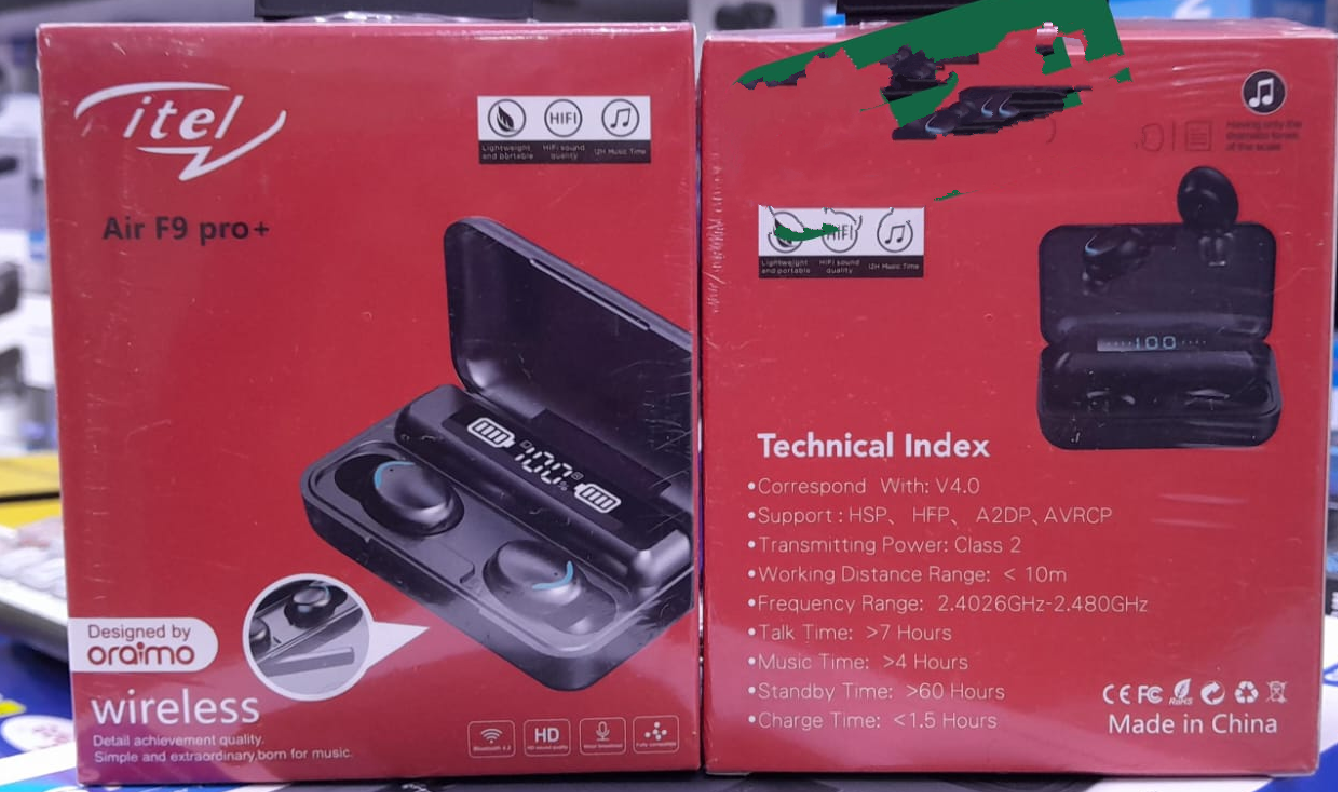 ITEL AIR F9 PRO + True Wireless Earpods – Bluetooth 4.0, Touch Control, 7 Hours Playtime, Noise Cancellation