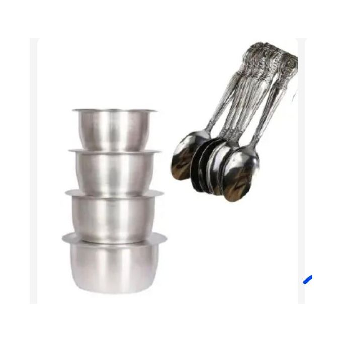 4Pcs Set Of Stainless Aluminum Sufuria cooking sufuria Size 1 2 3 4 plus free 6 spoons -without Lids