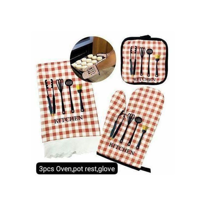 3pcs Kitchen glove set, Potholders Pad, pot rest and Stove Oven Gloves Set Mitts, kitchen mitten set, kitchen sufuria holder set