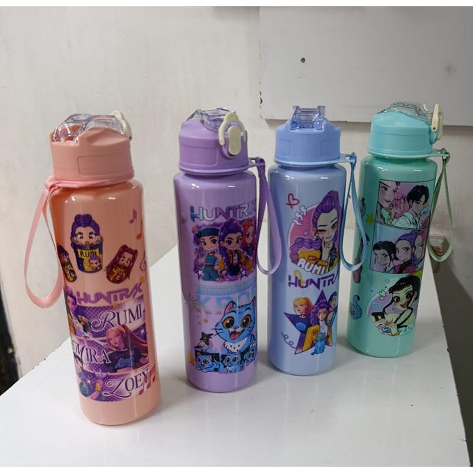K-Pop Rumi, Zoey & Mira, 800ml Cute Design Leakproof unbreakable Outdoor School kids Water Bottle, Flip-Top Straw Lid, Perfect for school children Unisex Gift for Classmates, Birthdays