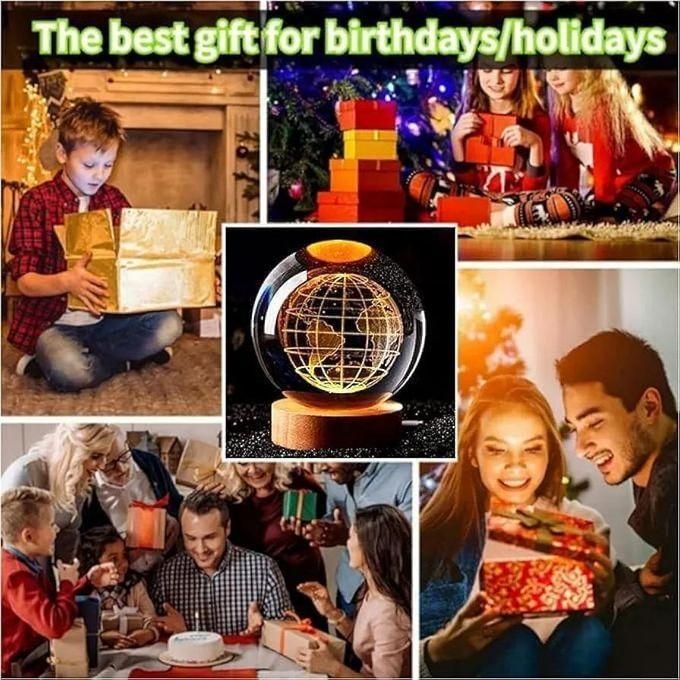 3D Earth Crystal LED globe decoration Ball Night Lamp Warm Light