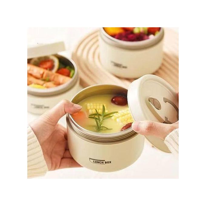 Round 550ml Bento Lunch Box, Stainless Steel with Lid, Large Capacity, Easy Wash, Microwave Safe, Carry On Lunch Box
