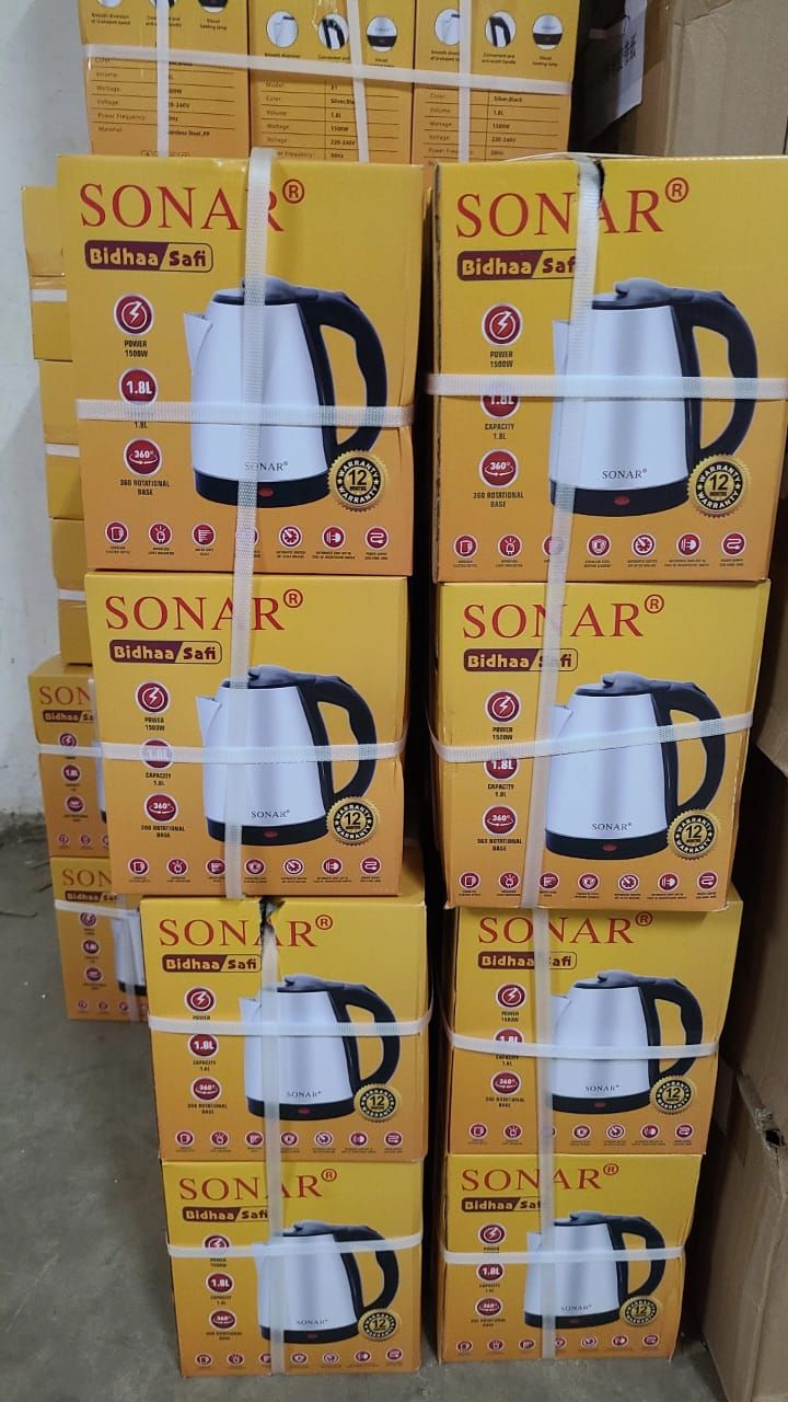 Sonar electric kettle 1PC SONAR 1.8L Stainless Steel Electric Kettle. Designed for fast-paced lifestyles, its 1500W heating power ensures that your water boils quickly, allowing you to enjoy a hot cup
