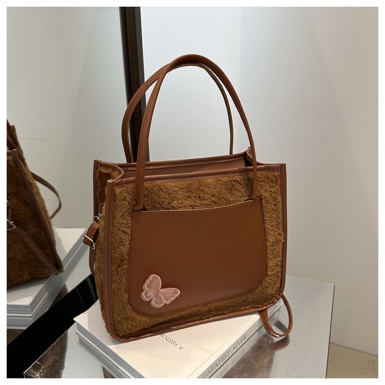 Tote Bags shoulder bag  Butterfly  decorative Mariposa Tote PU leather with Fluffy bag