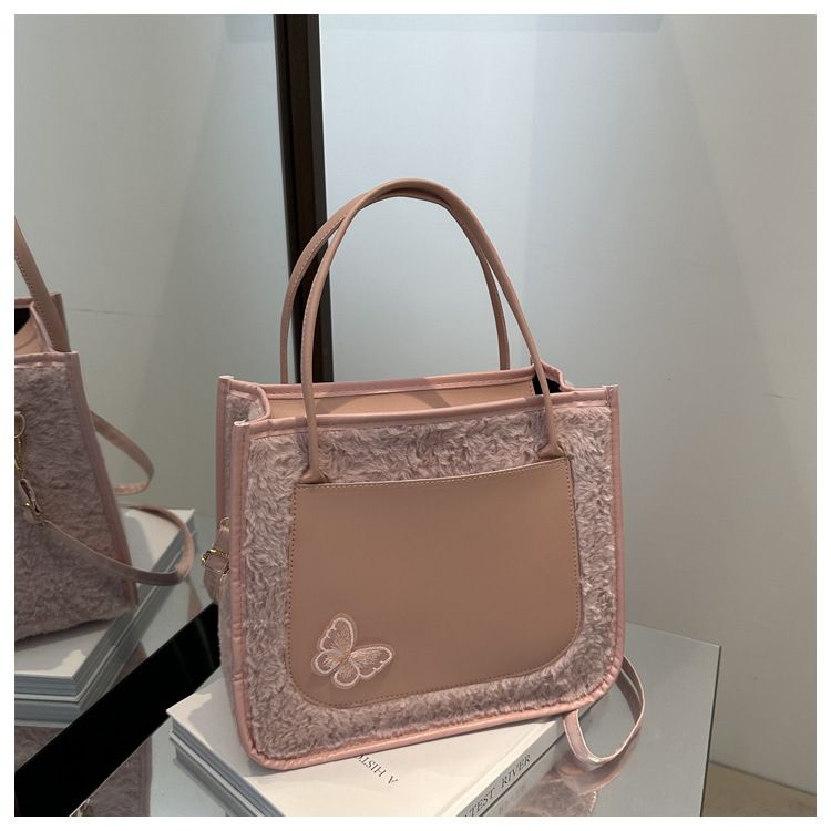 Tote Bags shoulder bag  Butterfly  decorative Mariposa Tote PU leather with Fluffy bag