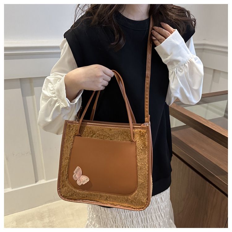 Tote Bags shoulder bag  Butterfly  decorative Mariposa Tote PU leather with Fluffy bag