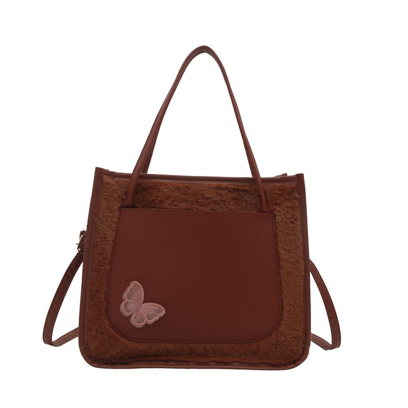 Tote Bags shoulder bag  Butterfly  decorative Mariposa Tote PU leather with Fluffy bag